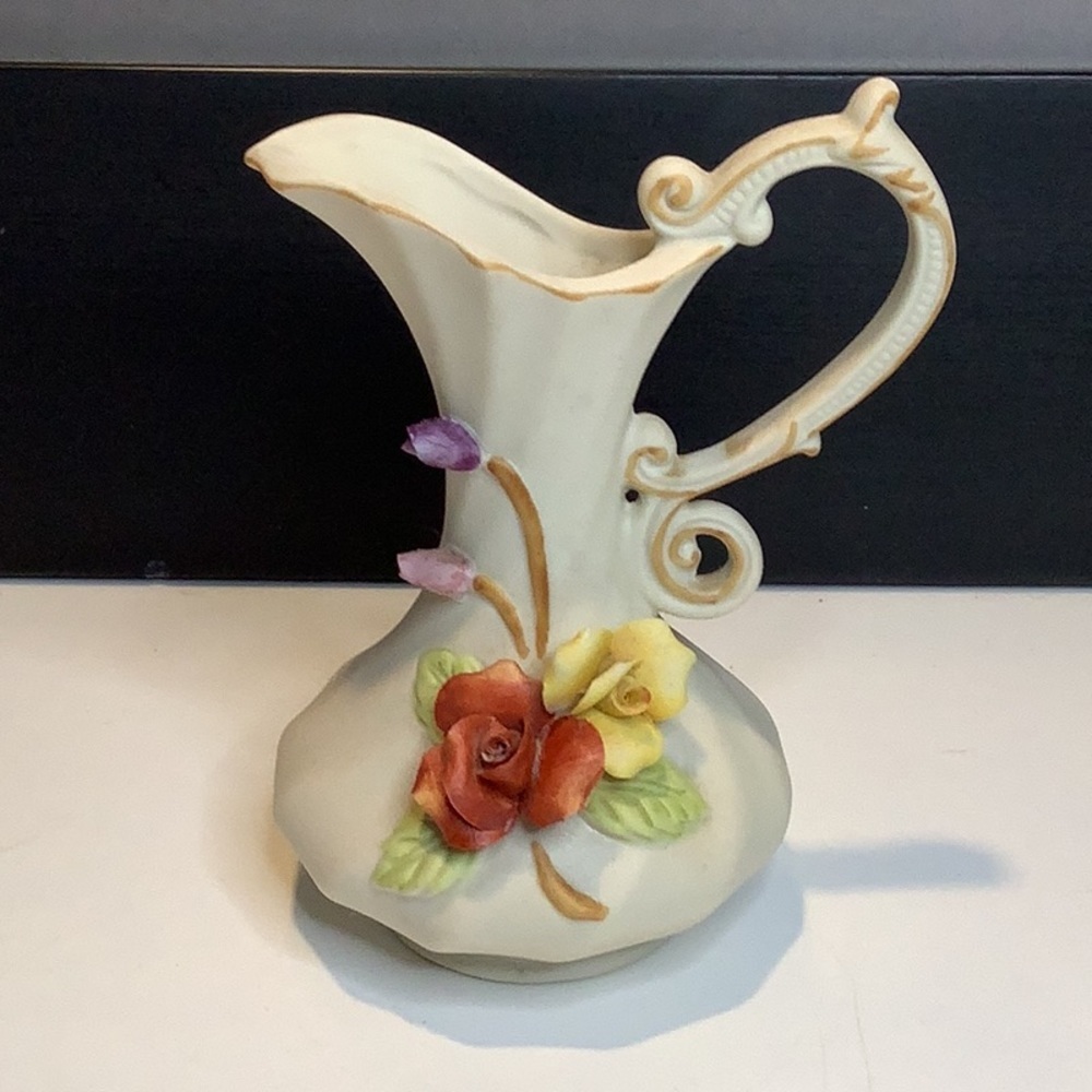 Vintage Capodimonte Small Porcelain Flower Pitcher Made in Italy 5 Inches